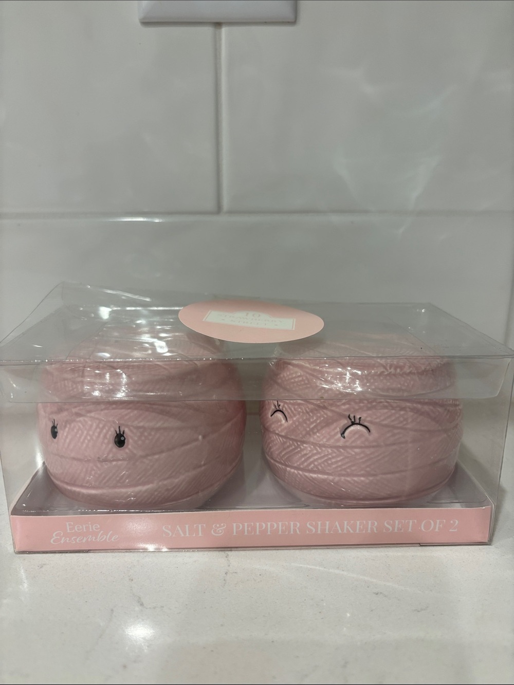 Ceramic Mummy Salt and Pepper Shakers Pink Halloween Decor Cute Spooky